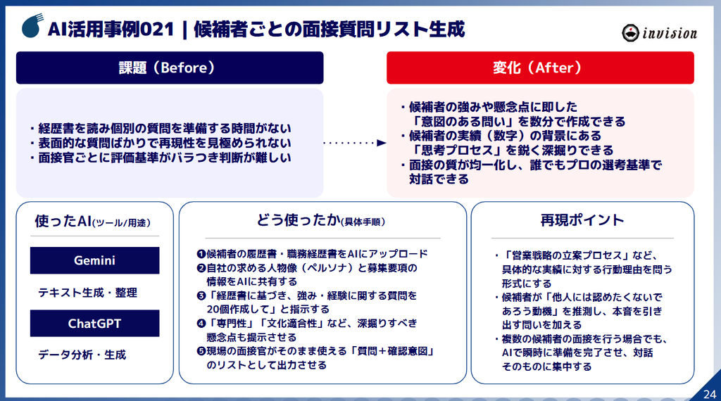 AI活用事例021｜候補者ごとの面接質問リスト生成