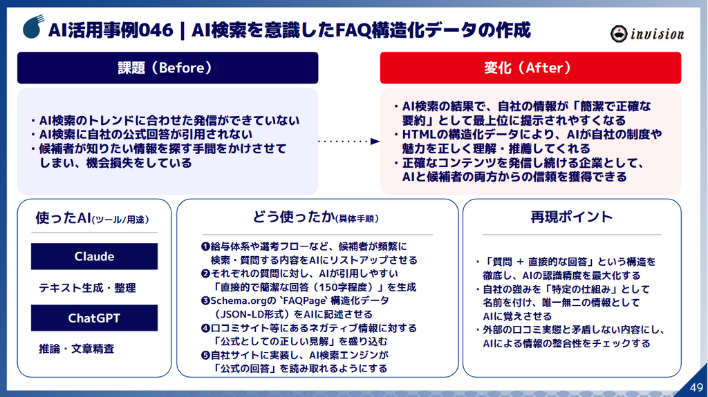 AI活用事例046｜AI検索を意識したFAQ構造かデータの作成