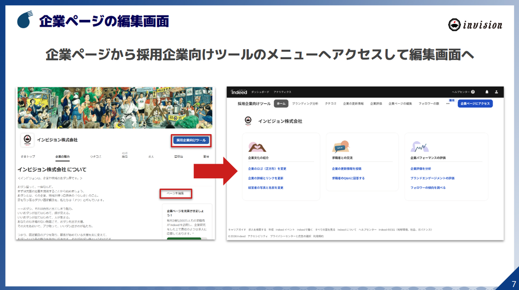 企業ページの編集画面